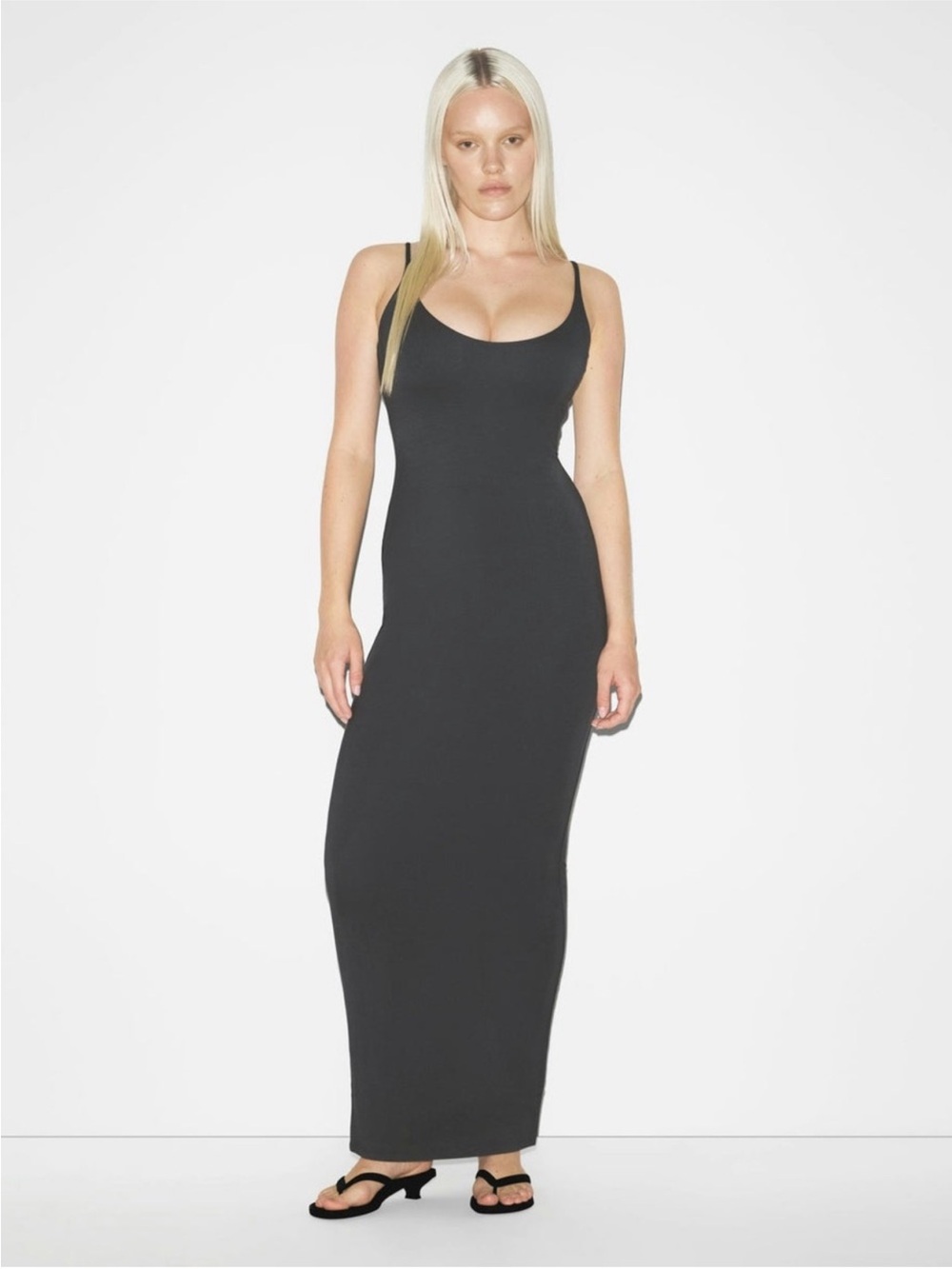 Skims Smooth Lounge Skimpy Scoop Neck Dress in Graphite